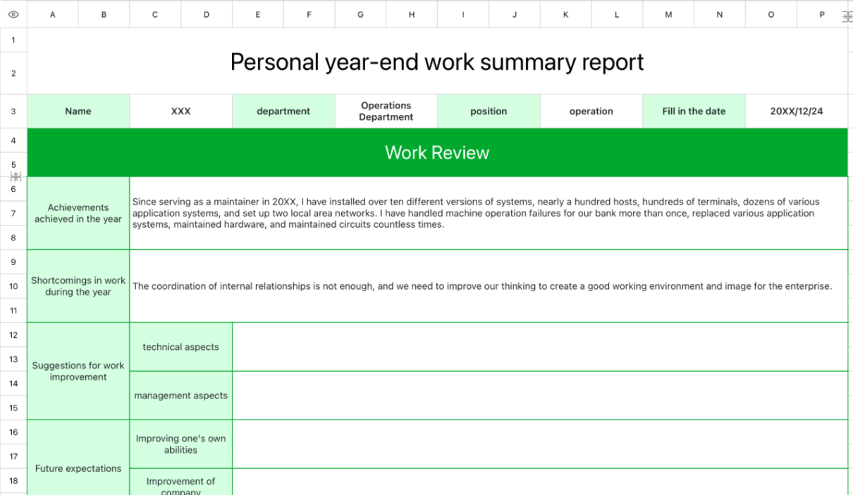 Personal year-end work summary report